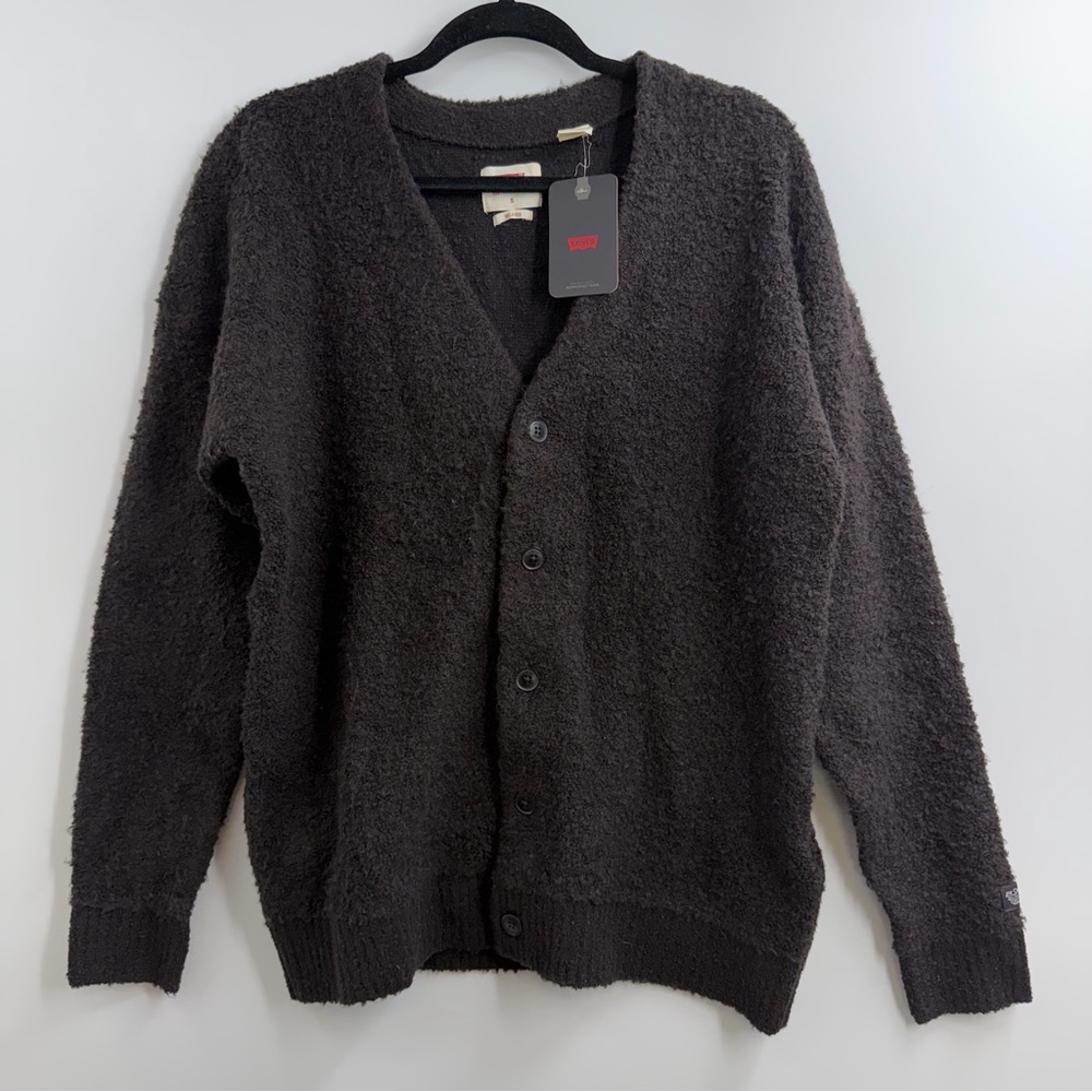 Levi's Coit Boxy Cardigan Mens S Meteorite Black Wool Alpaca Boucle NWT